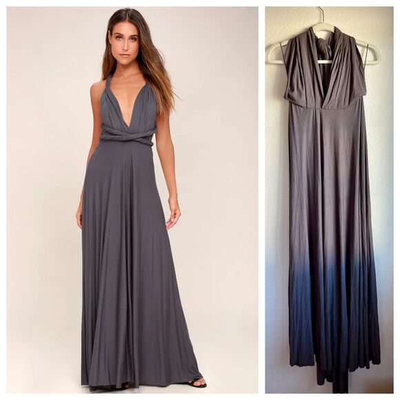 Lulus Women's "Tricks of the Trade" Dark Grey Convertible Maxi Dress - Size L - Picture 1 of 16
